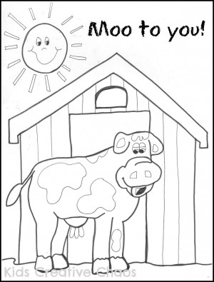 Big Red Barn Cow Coloring Sheet for Preschool Creative Country Sayings ...