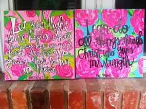 final product of the two Lilly bible verse canvases