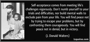 Self-acceptance comes from meeting life's challenges vigorously. Don't ...