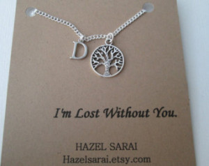 Tree, Initial Friends Necklace- Friend Quote Card