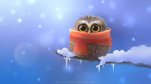 Little owl wallpaper, cute adorable fluffy little owl on branch, blue ...