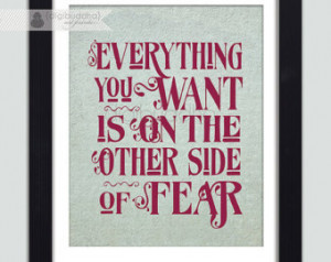 ... Side Of Fear Wall Art Print Decoration Strength Quote Blue Damask