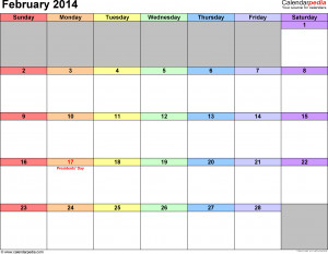 February 2014 Calendar with Holidays
