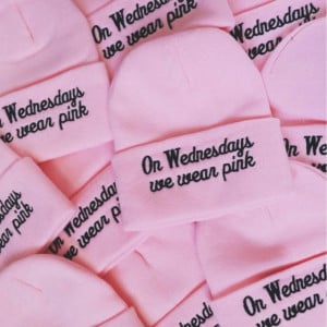 cute pink mean black on wednesday we wear pink hat beanie pink beanie ...