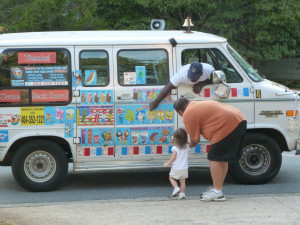 ... Katelyn's first visit with the ice cream truck/van today! Yummers