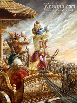 The Mahabharta - :Lord Krishna and Arjuna blow their conches