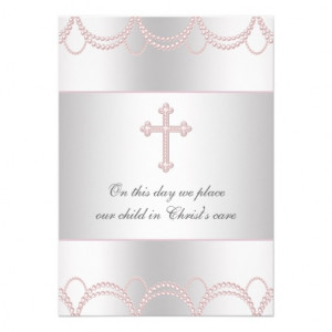 Pink Cross Baby Girl Christening Baptism Invites