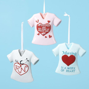 ... Pack of 12 Assorted Nurses Heart Quote T-Shirt Christmas Ornaments 3
