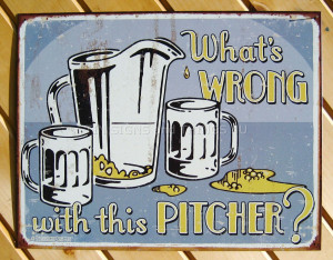 Empty Beer Pitcher Mugs funny TIN SIGN vtg retro bar pub garage wall ...