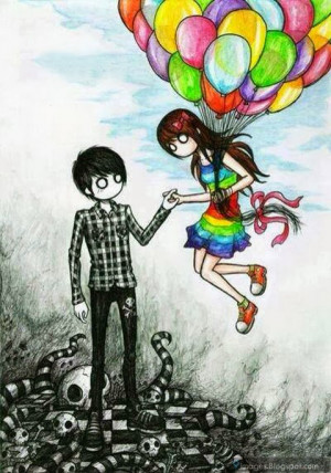 Beautiful drawing sketch Emo couple holding hand lovers