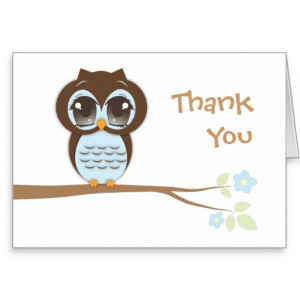 Cute Baby Owl in Blue Thank You Card