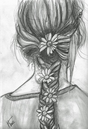 cute, drawing, flowers, hair, love, plait