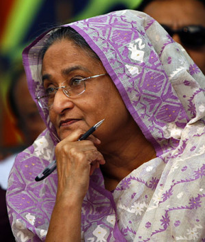 ... Sheikh Hasina gestures during an election rally in Dhaka December 15