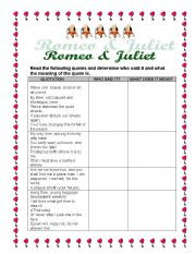 ... readings worksheets > Shakespeare - Romeo & Juliet - Quotable Quotes