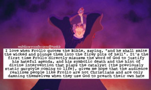 when Frollo quotes the Bible, saying, 
