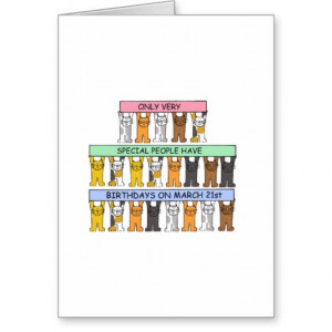 March 21st Birthdays Celebrated by Cats. Card