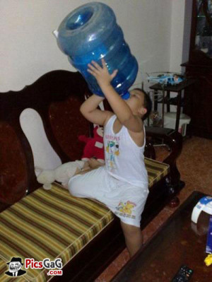 Funny Drinking Of Thirsty Boy
