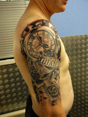 Aesthetic Half Sleeve Tattoos for Men : Clock Half Sleeve Tattoo ...