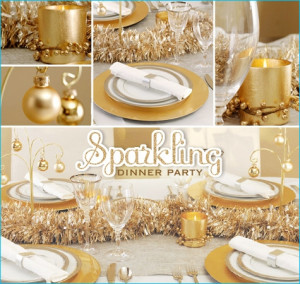 Gorgeous gold centerpiece and table setting party ideas.
