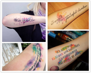 2014 cool watercolor Tattoo quotes on forearm - wake up and live
