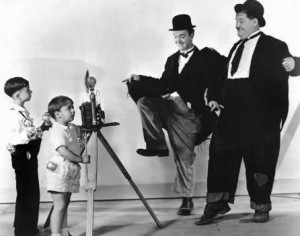 Alfalfa & Spanky taking pictues of Stan Laurel & Oliver Hardy.