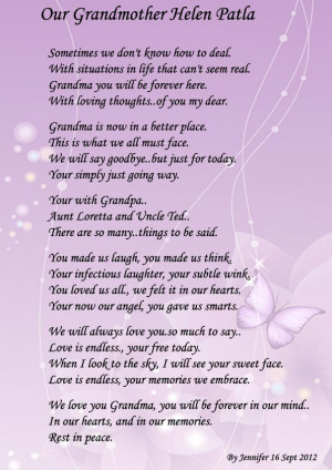 This is what I want to say at my Grandmother's(HELEN'S) funeral