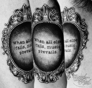 Custom Victorian frame and text tattoo