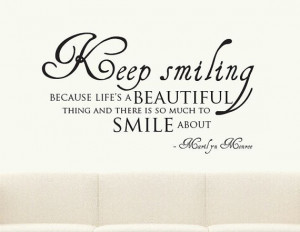 Keep Smiling Marilyn Monroe Quote Wall Sticker Mural Decal Vinyl