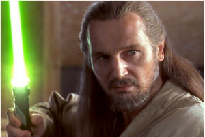 Liam Neeson as he appears in Star Wars Episode l: The Phantom Menace