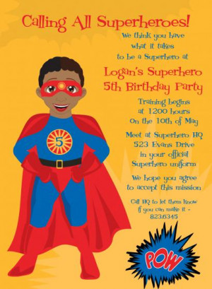 Super Hero African American Birthday Invitations