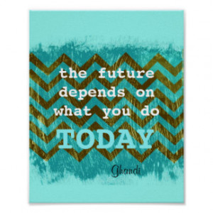 Ghandi quote motivational poster chevron teal blue