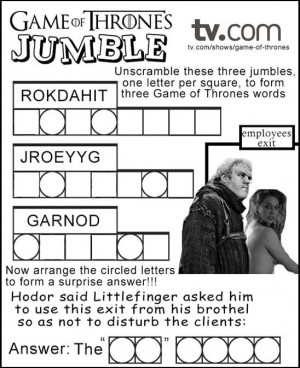 Game Of Thrones Jumble, featuring Hodor