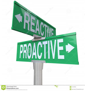 two way green road sign with the words Proactive and Reactive making ...