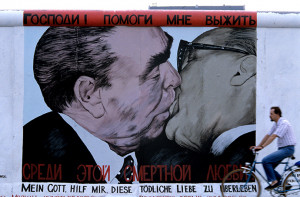 Graffiti by Russian artist Dmitry Vrubel: kissing Leonid Brezhnev and ...