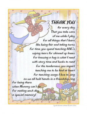 Wall Art Child's THANK-YOU Poem Gift To Their Daycare Provider ...