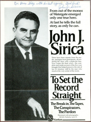 John J. Sirica, Watergate, Signed & Inscribed Ad for His Book, 1979