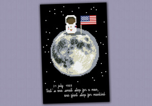 ... Cross Stitch Patterns Mini People Mini quotes Neil Armstrong quote