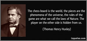 The chess-board is the world, the pieces are the phenomena of the ...
