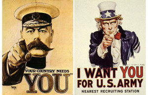 WW1 recruitment poster featuring Kitchener, and US recruiting poster ...