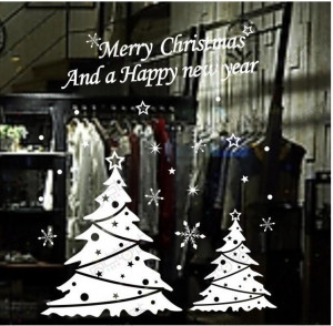 Christmas tree happy new year vinly PVC shop window sticker DIY art ...