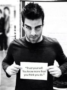 Zachary Quinto holding a Spock quote More