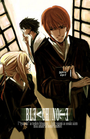 ... Light con uniformes de los shinigamis de Bleach y la death note