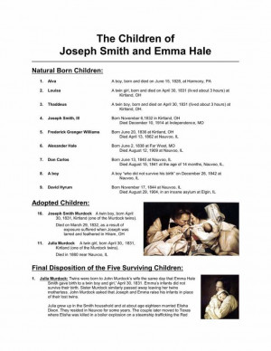 LDS Freebie Handout: The Children of Joseph and Emma Smith
