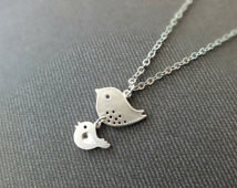 Mother and Daughter Necklace - Also Available in Gold, Mama Bird Baby ...