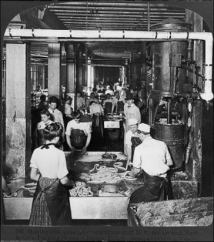 Making sausages in the meat-packing industry