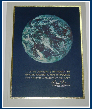 Earth from Space with Nixon Peace After Vietnam Quote Vintage Print ...