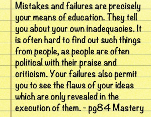 Mastery - Robert Greene. Quote on mistakes and failures