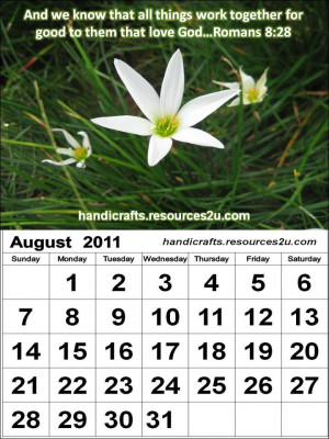 Christian August 2011 Calendar with Bible verses