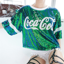 Women's Sequined Short Sleeve Top Shirt Dancing Casual T-shirt Summer ...