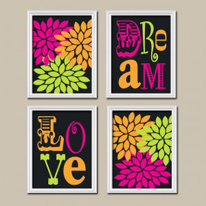 ... Neon Bold Hot Pink Orange Lime Green Girl Love Dream Quote Print